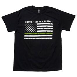 Mens Patriotic Thin Green Line Military Graphic T-Shirt - Black
