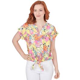 Womens Ruby Rd. Tropical Twist Woven Party Tie Front Top