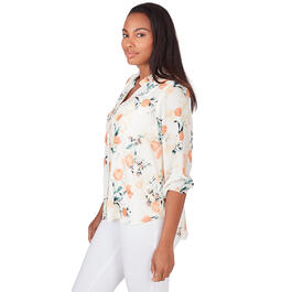 Womens Emaline Patras Ruffled V-Neck Floral Casual Button Down