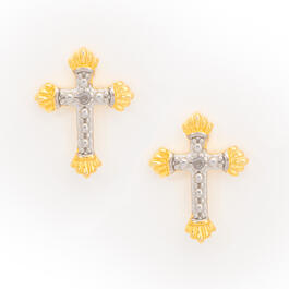 Gianni Argento Gold Diamond Accent Cross Stud Earrings