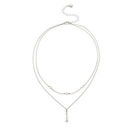 Roman Silver-Tone Cubic Zirconia & Pearl 2-Layer Necklace