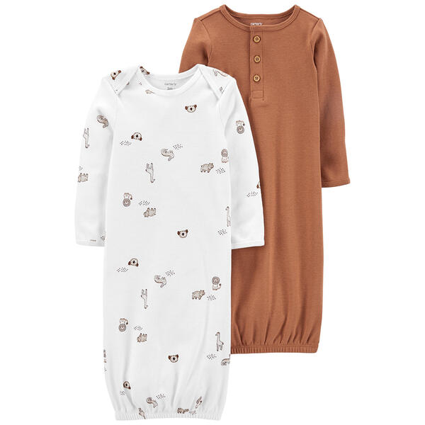 Baby Unisex Preemie Carter's&#40;R&#41; 2pk. Safari & Solid Nightgowns - image 