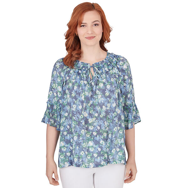 Plus Size Skye''s The Limit Sky And Sea 3/4 Sleeve Peasant Top - image 