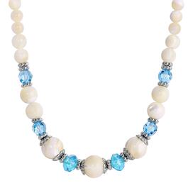 1928 Silver Tone Aqua & Mother Of Pearl Bead Necklace