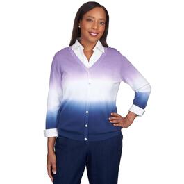 Petite Alfred Dunner Lavender Fields Ombre Pullover Cardigan 2Fer