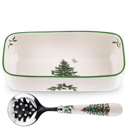 Spode Christmas Tree Cranberry Server with Spoon