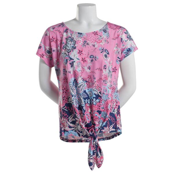 Womens OneWorld Cap Sleeve Print Tie Front Tee - Lilac - image 