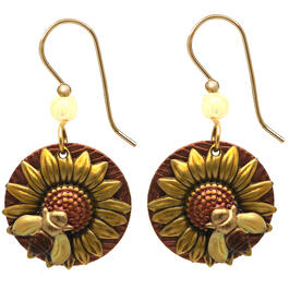 Silver Forest Gold-Tone Bee on Sunflower Earrings
