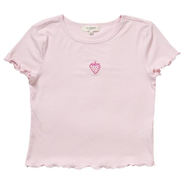 Girls &#40;7-16&#41; No Comment Short Sleeve Embroidered Strawberry Tee - image 