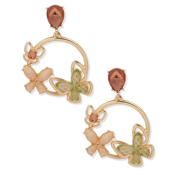 Anne Klein Pink & Green Multi Butterfly Drop Post Earrings - image 
