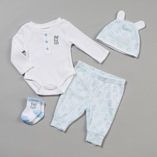 Baby Boy &#40;3-9M&#41; Baby Essentials 4pc. Bunny Bodysuit & Pants Set - image 