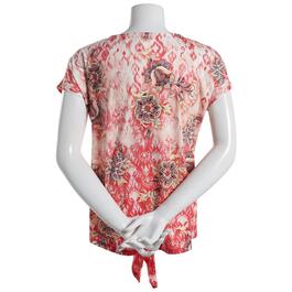 Womens OneWorld Cap Sleeve Floral Tie Front Tee