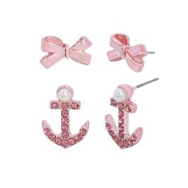 Betsey Johnson Anchor & Bow Duo Earring Set