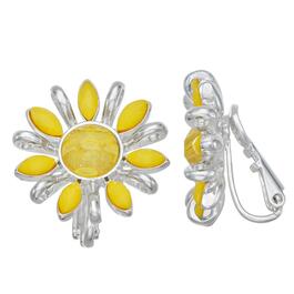 Napier Silver-Tone & Yellow Flower Stud Clip Earrings