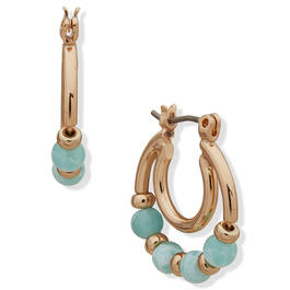 Chaps Gold-Tone Green Stone Double Click Top Hoop Earrings