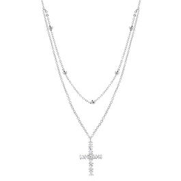 Fine Silver Plated & Cubic Zirconia Cross Necklace