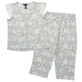 Womens Rene Rofe Lace Flutter Sleeve Floral Capri Pajama Set