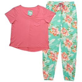 Womens Echo Short Sleeve Solid Top & Summer Floral Jogger PJ Set