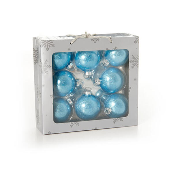 8 Count Icy Blue Glitter Glass Ball Ornaments - image 
