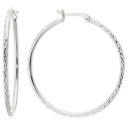Fine Silver Plated 40MM Diamond Cut Hoop Earrings