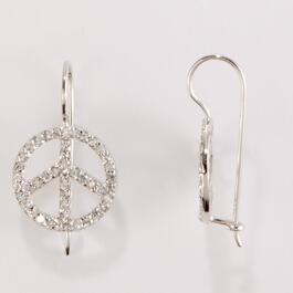 Silver-Tone Cubic Zirconia Peace Sign Euro Wire Earrings