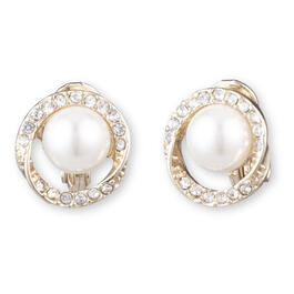 Anne Klein Pearl & Crystal Pave Halo Button Clip Earrings