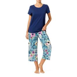 Womens HUE&#40;R&#41; Short Sleeve Floral Mosaic Tee & Capri Pajama Set