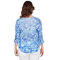 Womens Ruby Rd. Bali Blue 3/4 Sleeve Knit Tropical Blouse - image 2