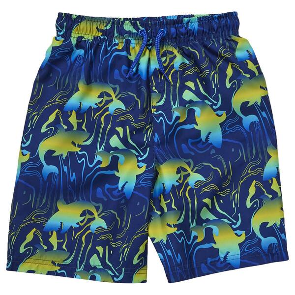 Boys &#40;4-7&#41; Surf Zone Royal Blue & Yellow Sharks Trunks - image 