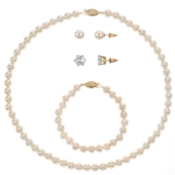 Design Collection Gold-Tone Pearl Necklace/Bracelet & Earring Set - image 