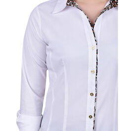 Womens NY Collection Roll Sleeve Casual Button Down