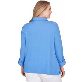 Plus Size Ruby Rd. Bali Blue Solid Button Front Blouse