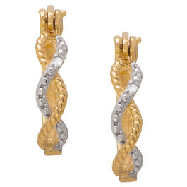 Gianni  Argento Gold over Silver Diamond X-Heart Hoop Earrings