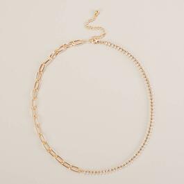 Rosa Rhinestones Gold-Tone Half Chains CZ Necklace