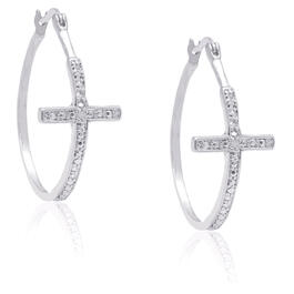 Accents by Gianni Argento Silver Cross Large Hoop Earrings
