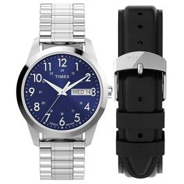 Mens Timex Silver-Tone Blue Dial Watch TWG063700JT
