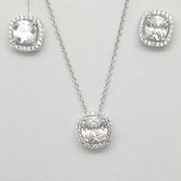 Silver Plated & Cubic Zirconia Halo Pendant Necklace Set