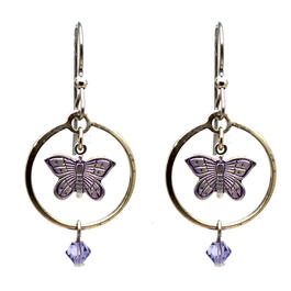 Silver Forest Butterfly Crystal Drop Earrings