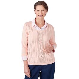 Petite Alfred Dunner A Fresh Start 2Fer Sweater with Stripe Trim