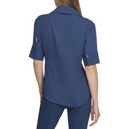 Womens DKNY Elbow Sleeve Solid Blouse