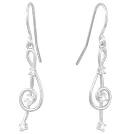 Sterling Silver Clef Note Cubic Zirconia Accent Drop Earrings