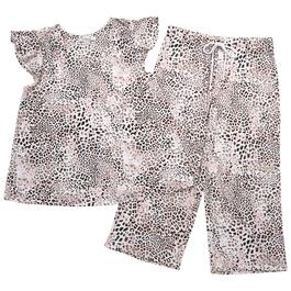 Womens Ellen Tracy Short Sleeve Leopard Crop Pants Pajama Set