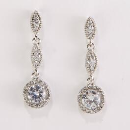 Silver-Tone Cubic Zirconia Round Halo Linear Earrings