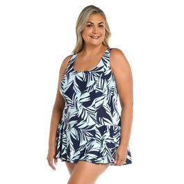 Plus Size Maxine Coastal Palm Princess Seam Swim Dress