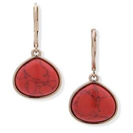 Chaps Gold-Tone & Round Coral Stone Drop Earrings