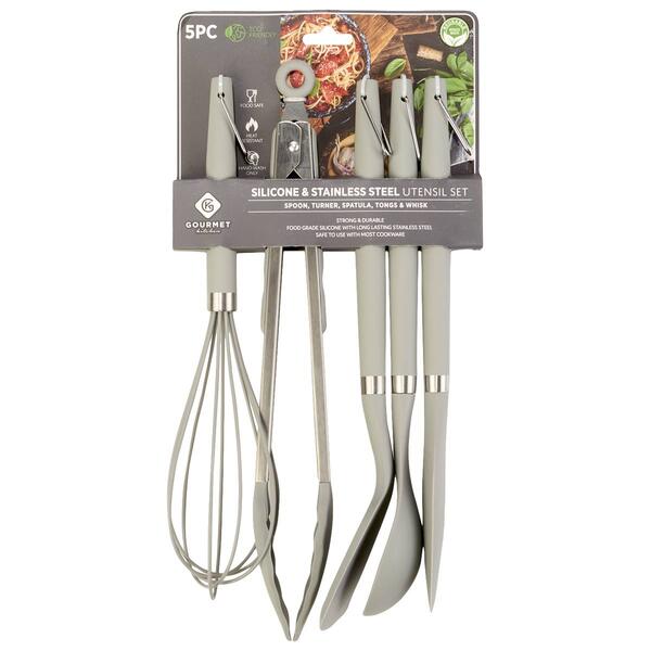 5pc. Steel & Silicone Utensil Set - Charcoal - image 