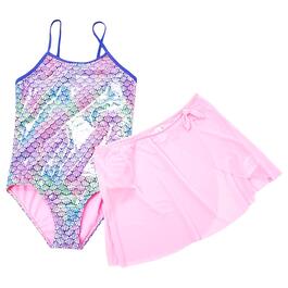 Girls &#40;7-16&#41; Limited Too Foil Shell One Piece Swimsuit w/ Skirt