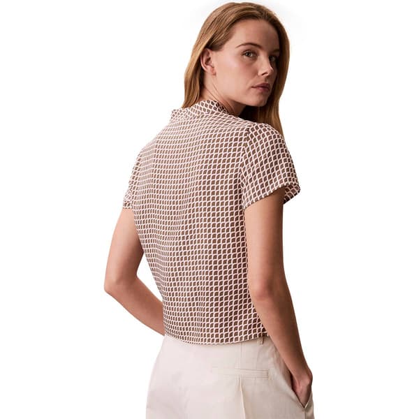 Womens Calvin Klein Short Sleeve Tile Scale Wrap Blouse