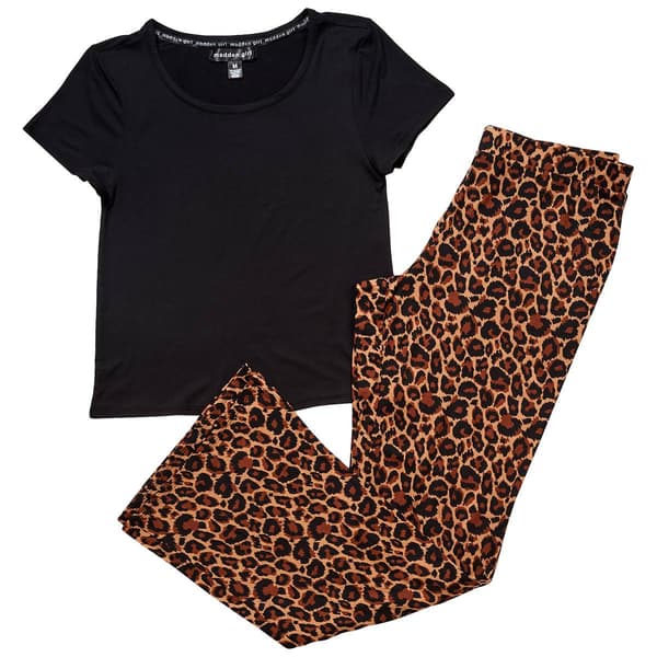 Juniors Madden Girl Solid Top & Leopard Bottoms Pajama Set