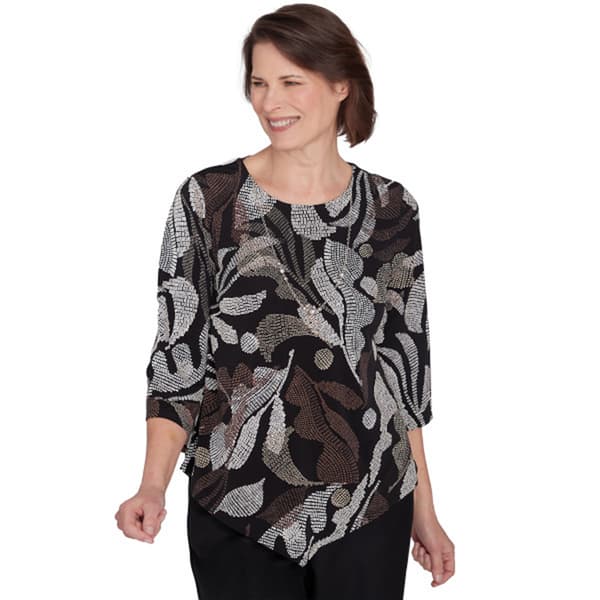 Petite Alfred Dunner Classics Texture Leaves Puff Blouse - Boscov's